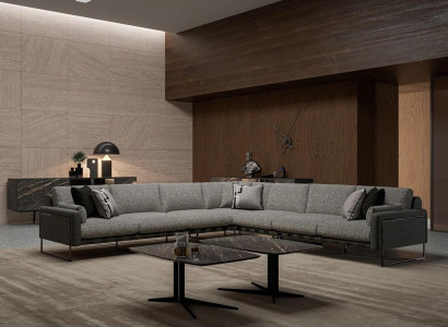 Corner sofa Luxury Corner suite Textile sofa L-shape Gray Couch Design new Coffee table